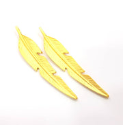 Feather Pendant Gold Plated Metal Charms  (67x12mm)  G15444