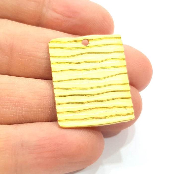 Striped Square Charm Gold Charm Gold Plated Metal (30x24mm)  G10729