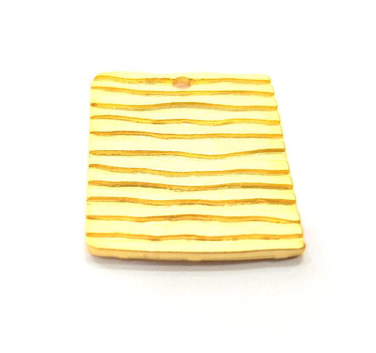 Striped Square Charm Gold Charm Gold Plated Metal (30x24mm)  G10729