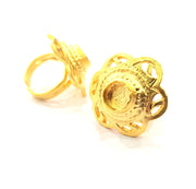 Gold Ring Settings Blank inlay Ring Mosaic Ring Bezel Base Cabochon Mountings Adjustable (10mm blank ) Gold Plated Brass G10731