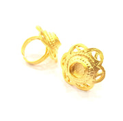 Gold Ring Settings Blank inlay Ring Mosaic Ring Bezel Base Cabochon Mountings Adjustable (10mm blank ) Gold Plated Brass G10731