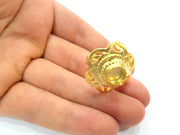 Gold Ring Settings Blank inlay Ring Mosaic Ring Bezel Base Cabochon Mountings Adjustable (10mm blank ) Gold Plated Brass G10731