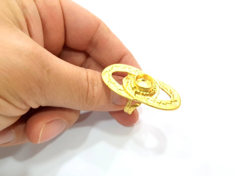 Gold Ring Settings Blank inlay Ring Mosaic Ring Bezel Base Cabochon Mountings Adjustable (10mm blank ) Gold Plated Brass G10733