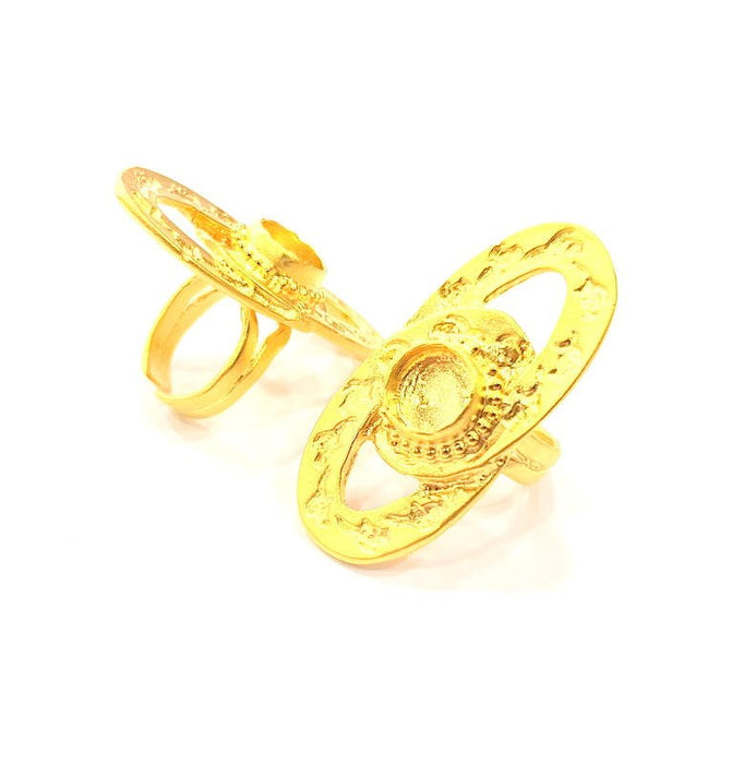 Gold Ring Settings Blank inlay Ring Mosaic Ring Bezel Base Cabochon Mountings Adjustable (10mm blank ) Gold Plated Brass G10733