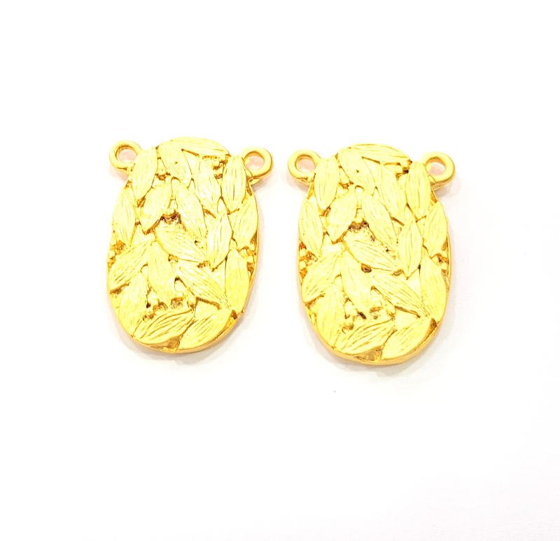 2 Leaf Charm Gold Plated Metal Charms  (28x18mm)  G10735