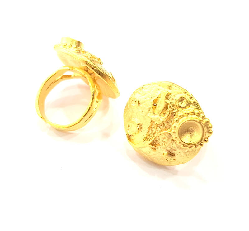 Gold Ring Settings Blank inlay Ring Mosaic Ring Bezel Base Cabochon Mountings Adjustable (7mm blank ) Gold Plated Brass G10737