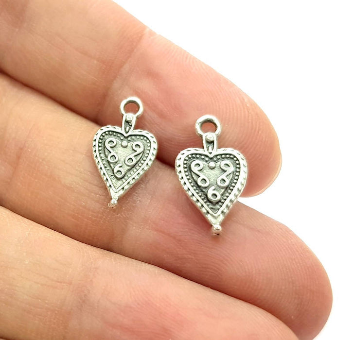 10 Heart Charms Antique Silver Plated Charms (17x9mm) G10780