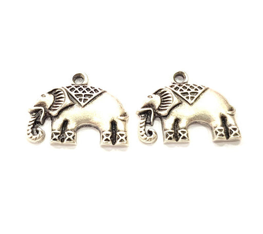 2 Elephant Charms Antique Silver Plated Metal (27x21mm) G10816