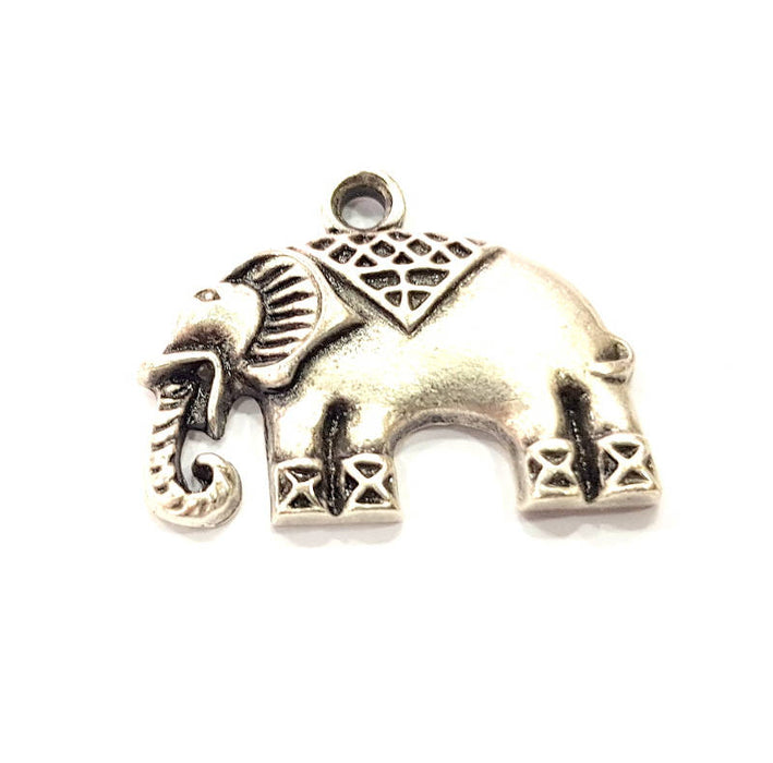 2 Elephant Charms Antique Silver Plated Metal (27x21mm) G10816