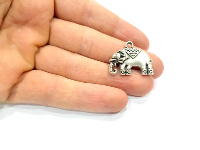 2 Elephant Charms Antique Silver Plated Metal (27x21mm) G10816