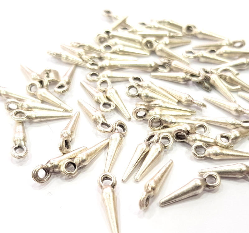 20 Spike Charms Silver Charms Antique Silver Plated Metal (14x3mm) G10817