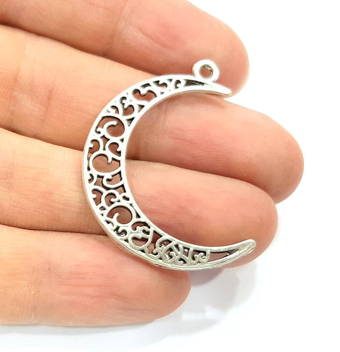 4 Crescent Charms Silver Charms Antique Silver Plated Metal (38x7mm) G16517