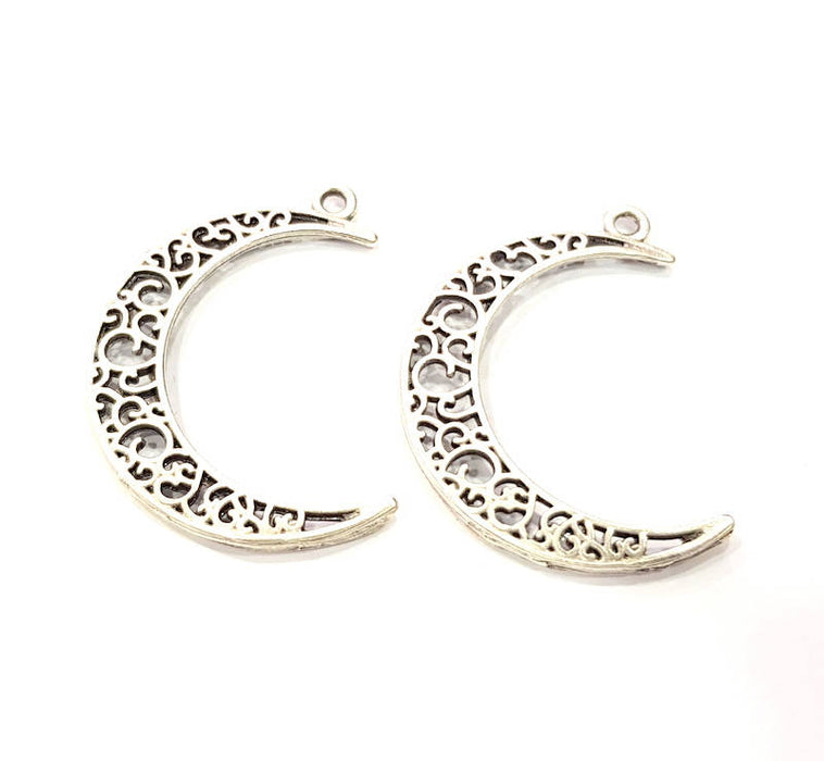 4 Crescent Charms Silver Charms Antique Silver Plated Metal (38x7mm) G16517