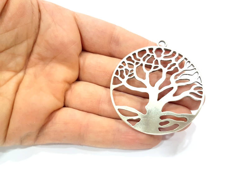 Tree Pendant Silver Pendant Antique Silver Plated Metal (54mm) G10819