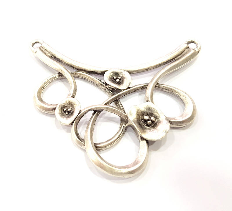 Flower Pendant Silver Pendant Antique Silver Plated Metal (81x50mm) G10820