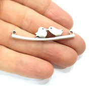4 Bird Charms Silver Charms Antique Silver Plated Metal (50x11mm) G10830