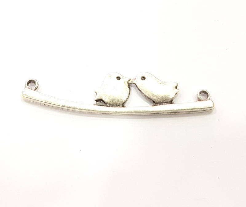 4 Bird Charms Silver Charms Antique Silver Plated Metal (50x11mm) G10830
