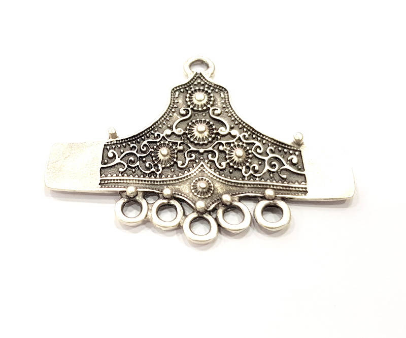 Patterned Charms Connector Silver Charms Antique Silver Plated Metal (53x40mm) G10891