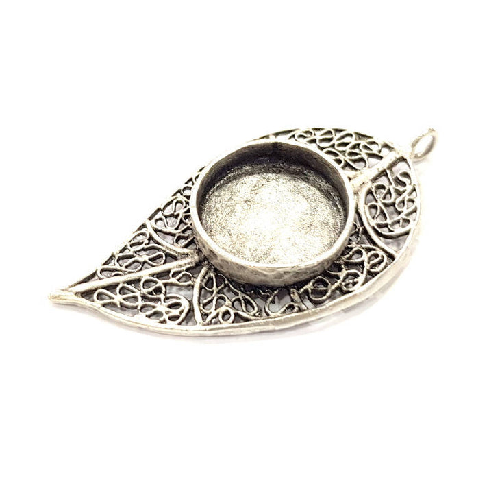 Silver Leaf Pendant Blank Connector Mosaic Base Blank inlay Blank Necklace Blank Resin Blank Antique Silver Plated Brass ( 18mm )  G10893