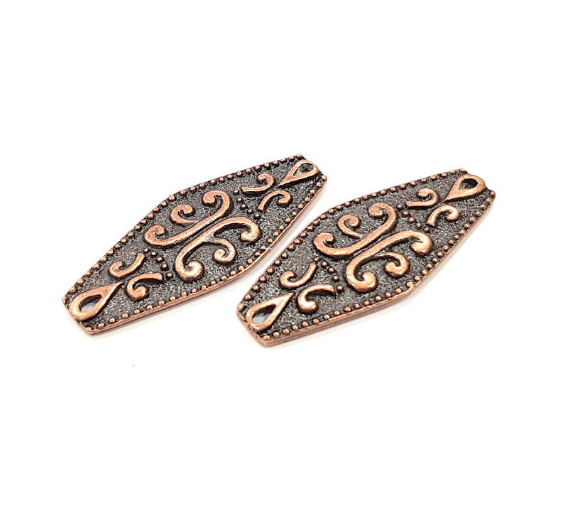 2 Patterned Connector Charm Antique Copper Charm Antique Copper Plated Metal (38x15mm) G10899