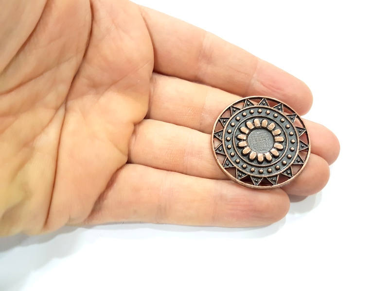 2 Copper Round Connector Charm Antique Copper Charm Antique Copper Plated Metal (37mm) G10903