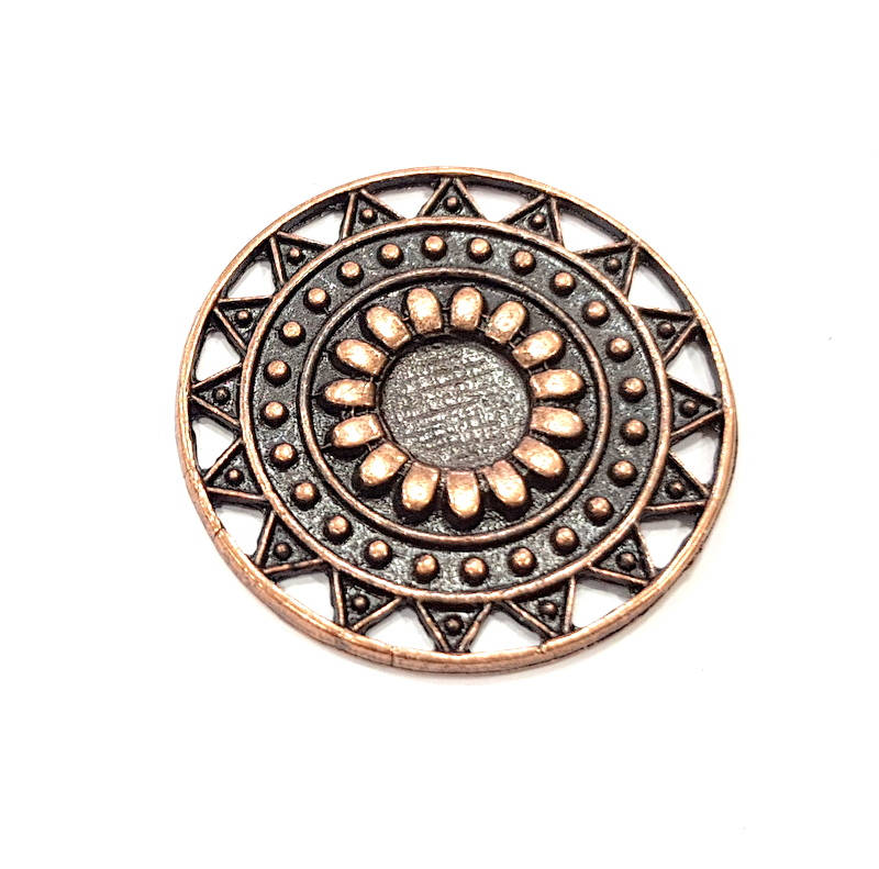 2 Copper Round Connector Charm Antique Copper Charm Antique Copper Plated Metal (37mm) G10903