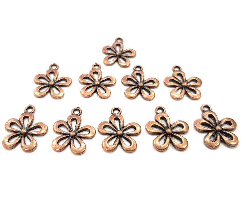 10 Copper Flower Charm Antique Copper Charm Antique Copper Plated Metal (17x14mm) G10920