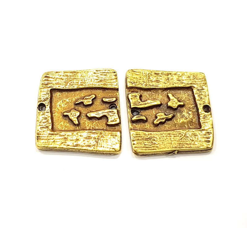 2 Antique Bronze Connector Charm Antique Bronze Plated Metal  (25x21mm) G10934