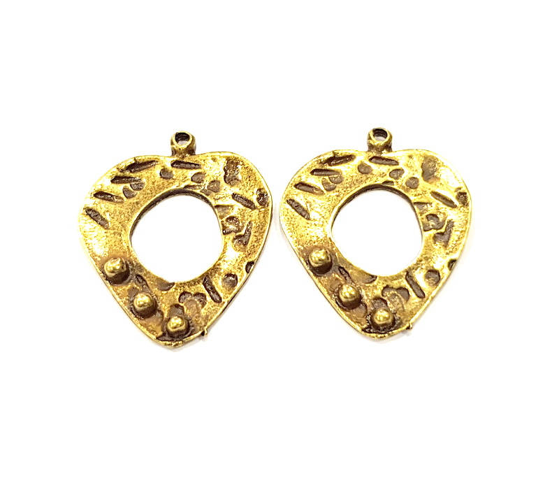 4 Heart Charms Antique Bronze Connector Charm Antique Bronze Plated Metal  (28x23mm) G10936