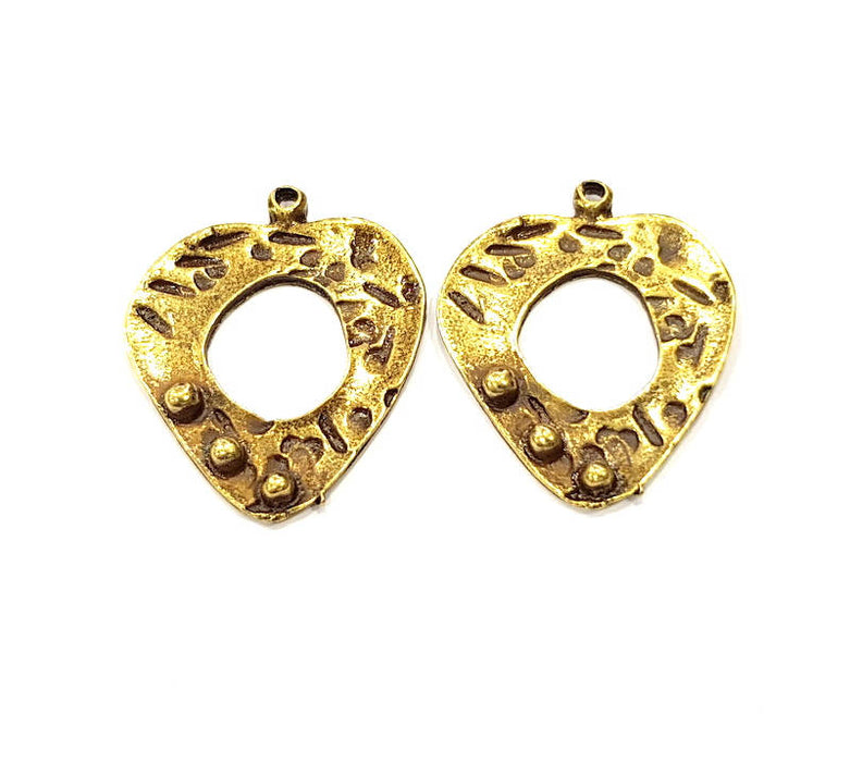 4 Heart Charms Antique Bronze Connector Charm Antique Bronze Plated Metal  (28x23mm) G10936