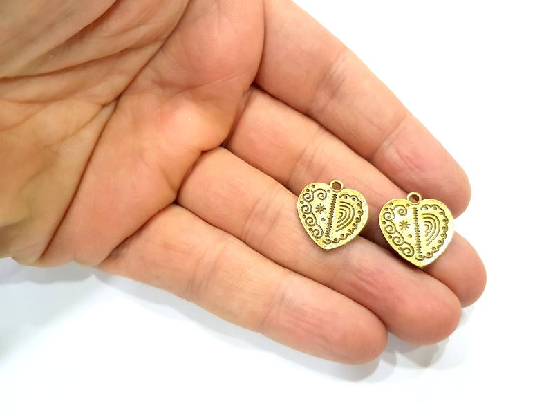 6 Heart Charms Antique Bronze Connector Charm Antique Bronze Plated Metal  (20x17mm) G10939