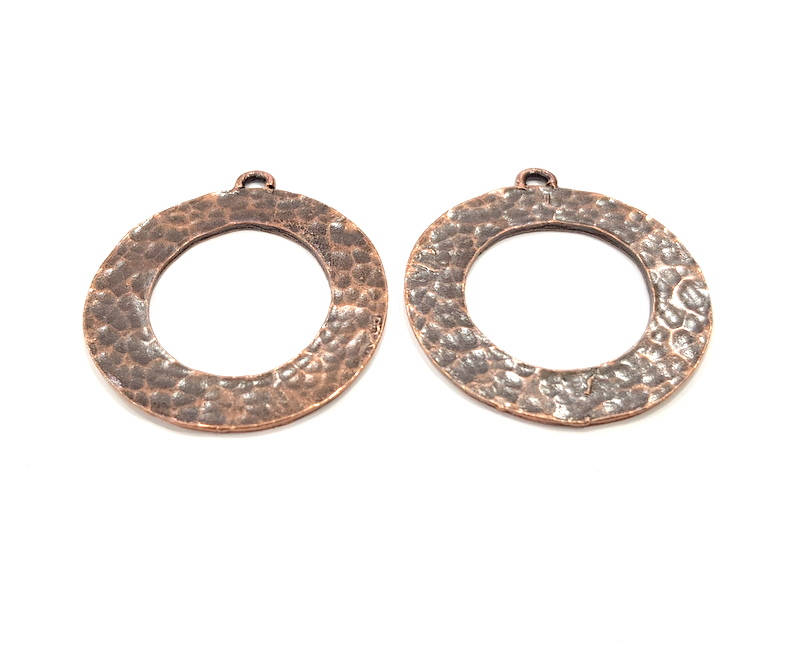 4 Copper Circle Charm Antique Copper Charm Antique Copper Plated Metal (33mm) G10943