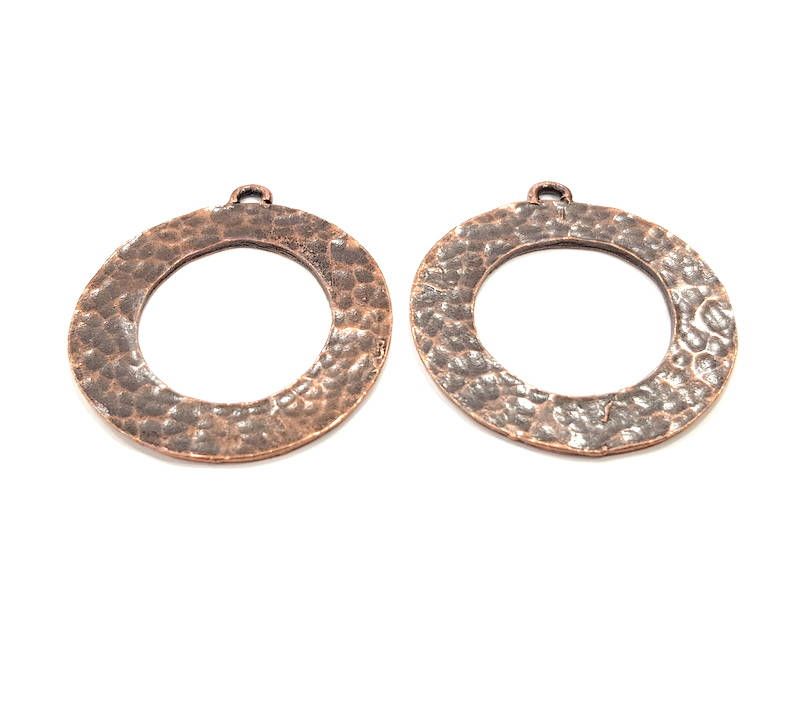 4 Copper Circle Charm Antique Copper Charm Antique Copper Plated Metal (33mm) G10943