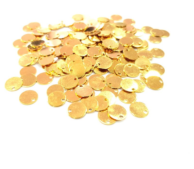 10 Gold Stamp Charms Tag Charms Flake Charms Gold Plated Brass (8mm)   G10987