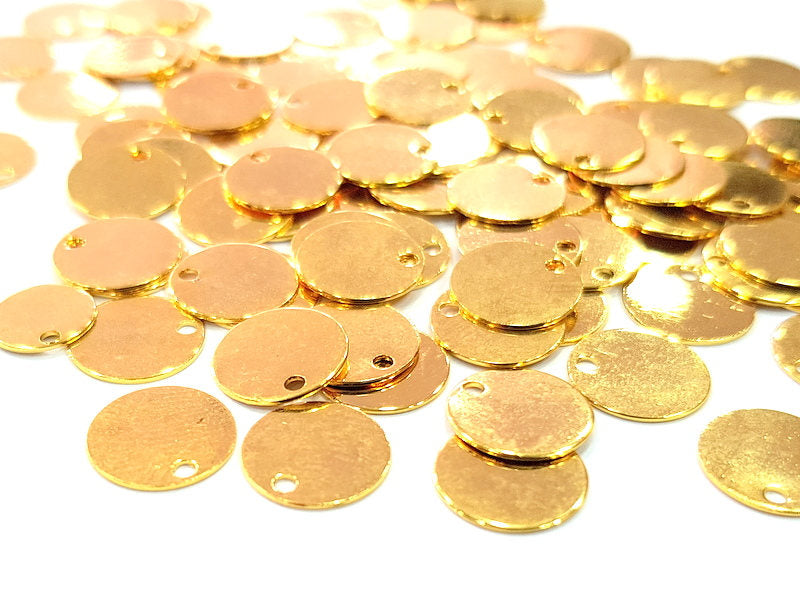 10 Gold Stamp Charms Tag Charms Flake Charms Gold Plated Brass (10mm)   G10989