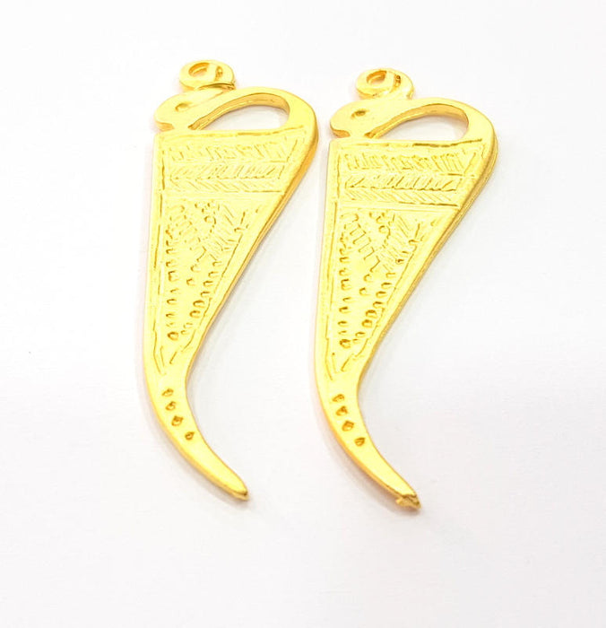 2 Gold Charm Gold Plated Metal (47x14mm)  G11014