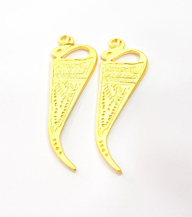 2 Gold Charm Gold Plated Metal (47x14mm)  G11014