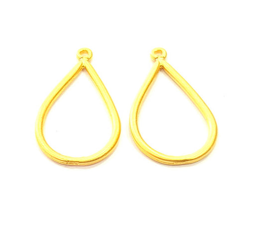 2 Drop Charm Gold Charm Gold Plated Metal (32x18mm)  G11017