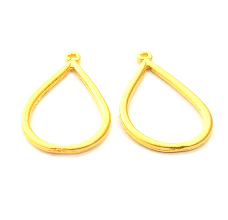 2 Drop Charm Gold Charm Gold Plated Metal (32x18mm)  G11017