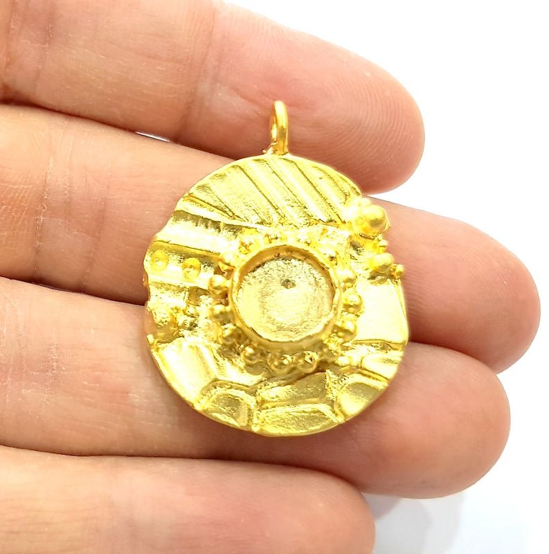Gold Pendant Blank Mosaic Base inlay Blank Necklace Blank Resin Blank Mountings Gold Plated Brass ( 36x26mm blank ) G11019