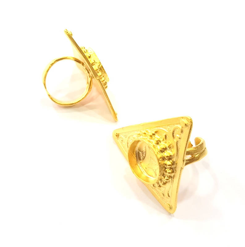 Gold Ring Settings Blank inlay Ring Mosaic Ring Bezel Base Cabochon Mountings Adjustable (14mm blank ) Gold Plated Brass G11021