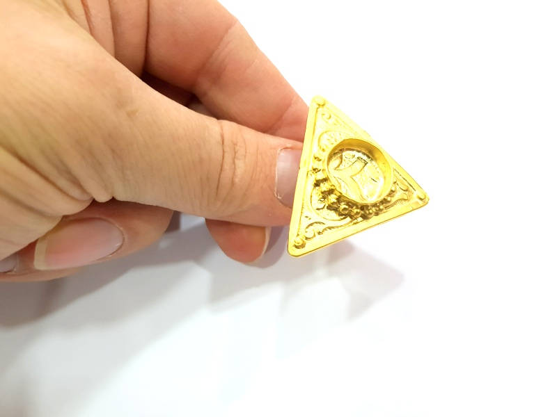 Gold Ring Settings Blank inlay Ring Mosaic Ring Bezel Base Cabochon Mountings Adjustable (14mm blank ) Gold Plated Brass G11021