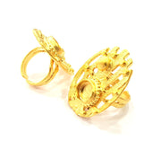 Gold Ring Settings Blank inlay Ring Mosaic Ring Bezel Base Cabochon Mountings Adjustable (10mm blank ) Gold Plated Brass G11022