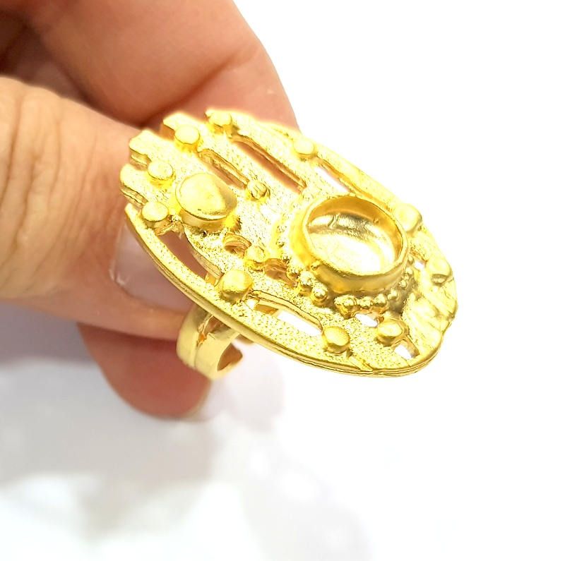 Gold Ring Settings Blank inlay Ring Mosaic Ring Bezel Base Cabochon Mountings Adjustable (10mm blank ) Gold Plated Brass G11022