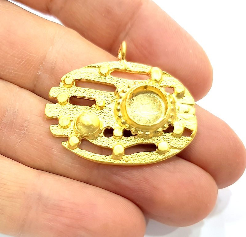 Gold Pendant Blank Mosaic Base inlay Blank Necklace Blank Resin Blank Mountings Gold Plated Brass ( 10mm blank ) G11025
