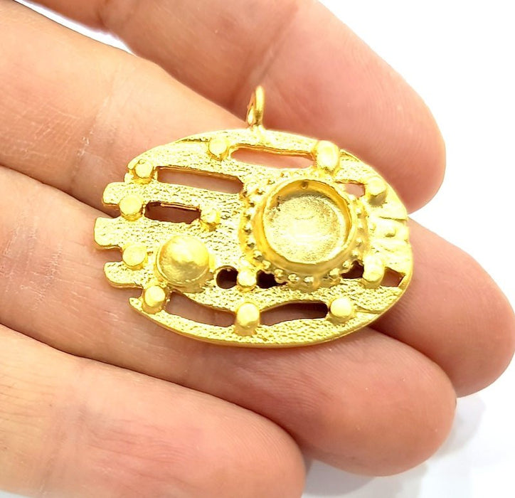 Gold Pendant Blank Mosaic Base inlay Blank Necklace Blank Resin Blank Mountings Gold Plated Brass ( 10mm blank ) G11025