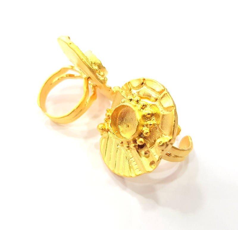 Gold Ring Settings Blank inlay Ring Mosaic Ring Bezel Base Cabochon Mountings Adjustable (10mm blank ) Gold Plated Brass G11033