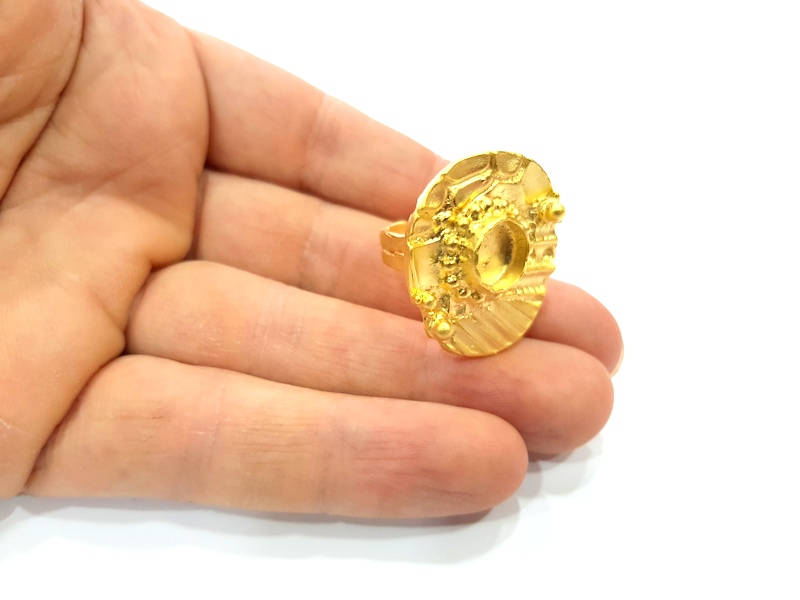 Gold Ring Settings Blank inlay Ring Mosaic Ring Bezel Base Cabochon Mountings Adjustable (10mm blank ) Gold Plated Brass G11033
