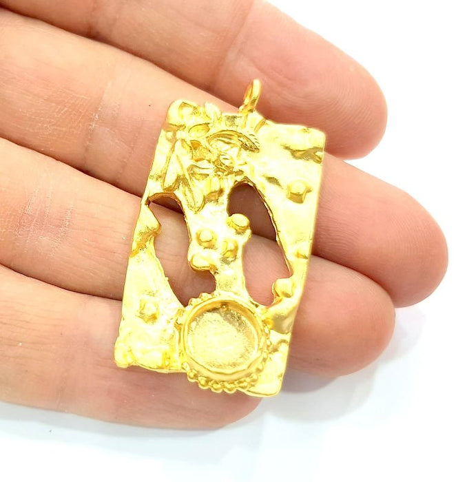 Gold Pendant Blank Mosaic Base inlay Blank Necklace Blank Resin Blank Mountings Gold Plated Brass ( 10mm blank ) G11037