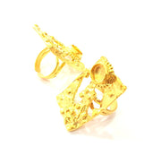 Gold Ring Settings Blank inlay Ring Mosaic Ring Bezel Base Cabochon Mountings Adjustable (10mm blank ) Gold Plated Brass G11039